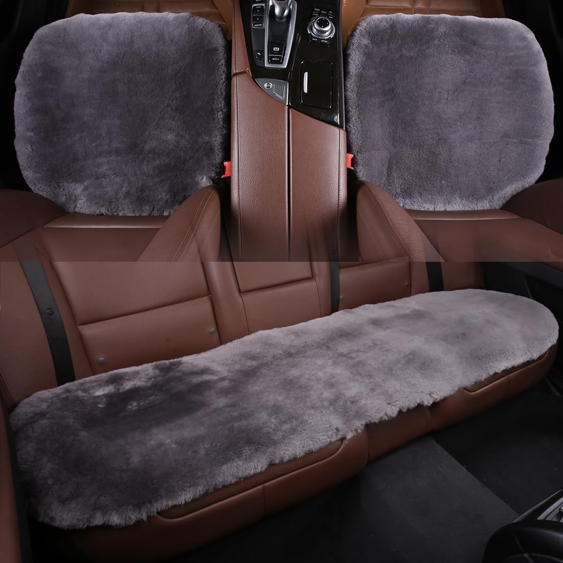 Fluffy Genuine Australia Sheepskin Car Seat Cover for Auto Interior Accessories with Soft Fuzzy Wool Eco-Friendly Natural Fur Non-Slip (Graphite, Back)