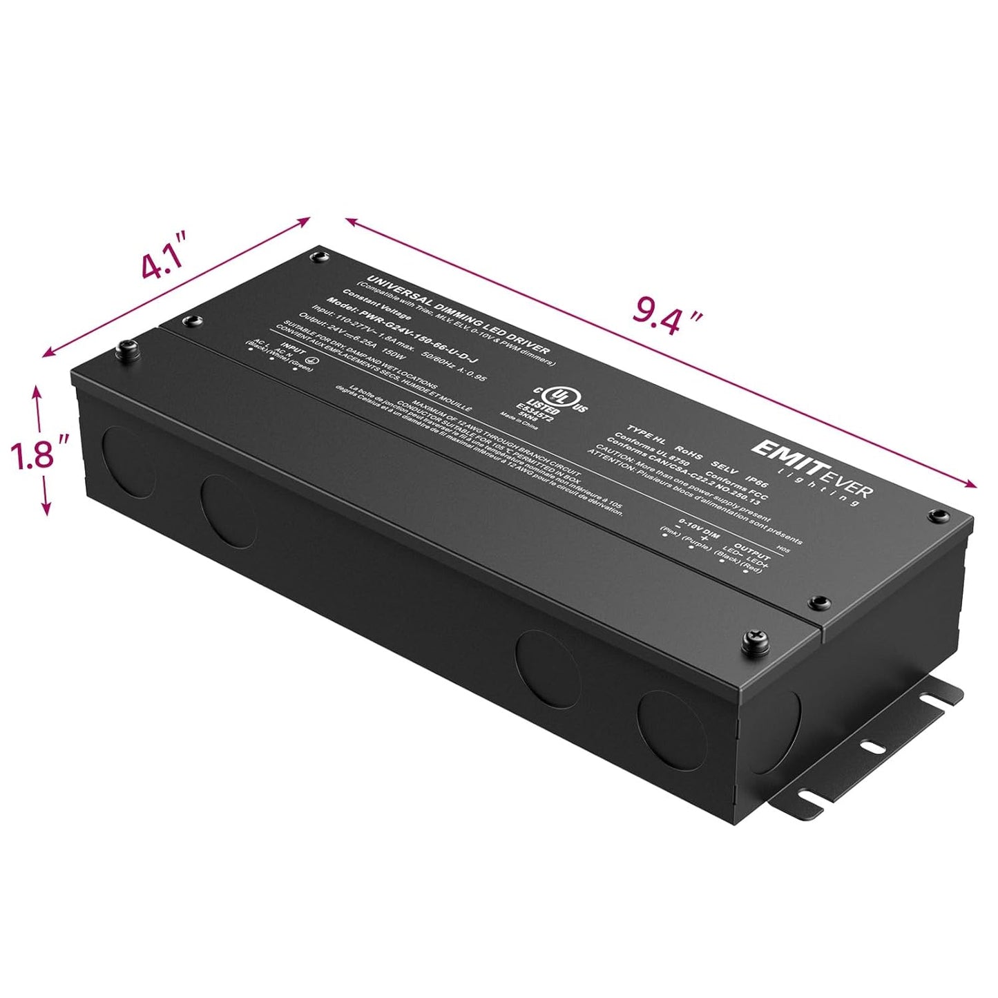 EMITEVER Dimmable Led Driver, 2 Packs 150W AC 110V-277V to DC 24V Transformer, 5-in-1 Dimming: ELV/MLV/TRIAC / 0-10V / 1-10V / 10V PWM/Potentiometer, Waterproof IP67 and UL Listed