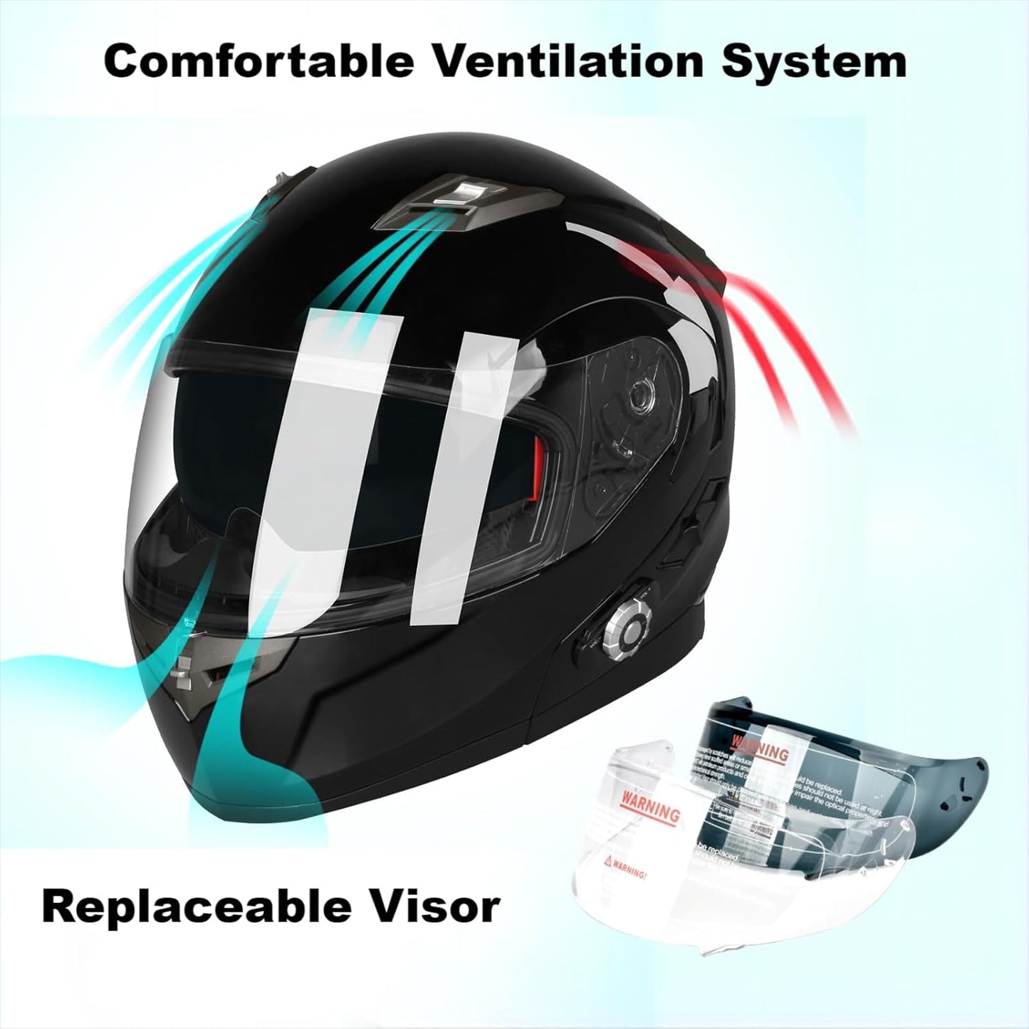 FreedConn BM2-S Bluetooth Motorcycle Helmet, Flip-Up Modular Motorbike Helmet, 500M Connectivity for 2-3 Riders, Voice Dial, Hands-Free Call, MP3, FM, DOT Certified (Medium, Gloss Black)