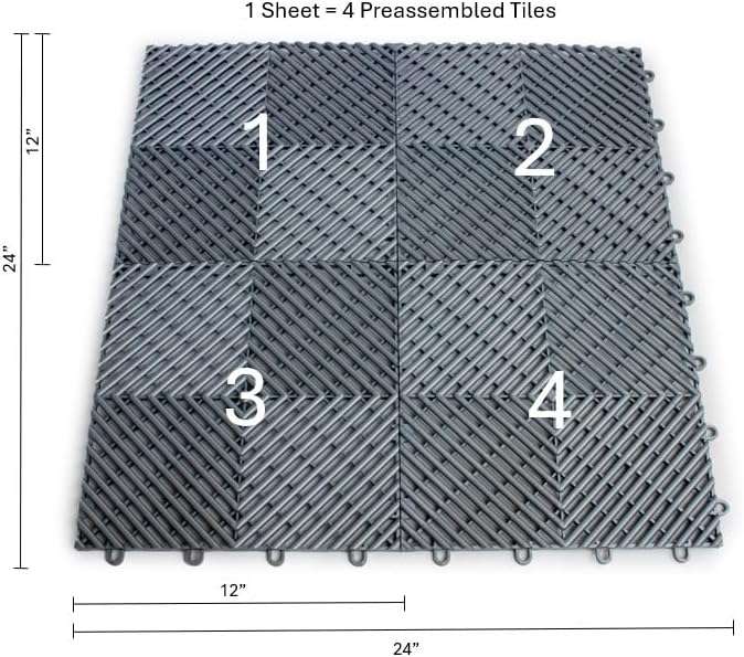 Big Floors RaceDeck Free-Flow Interlocking Garage Flooring Tiles, Non-Slip, Self-Draining, Heavy-Duty, High-Impact Copolymer, Easy Install (Graphite, 48 Pack of 12 x 12" Tiles)