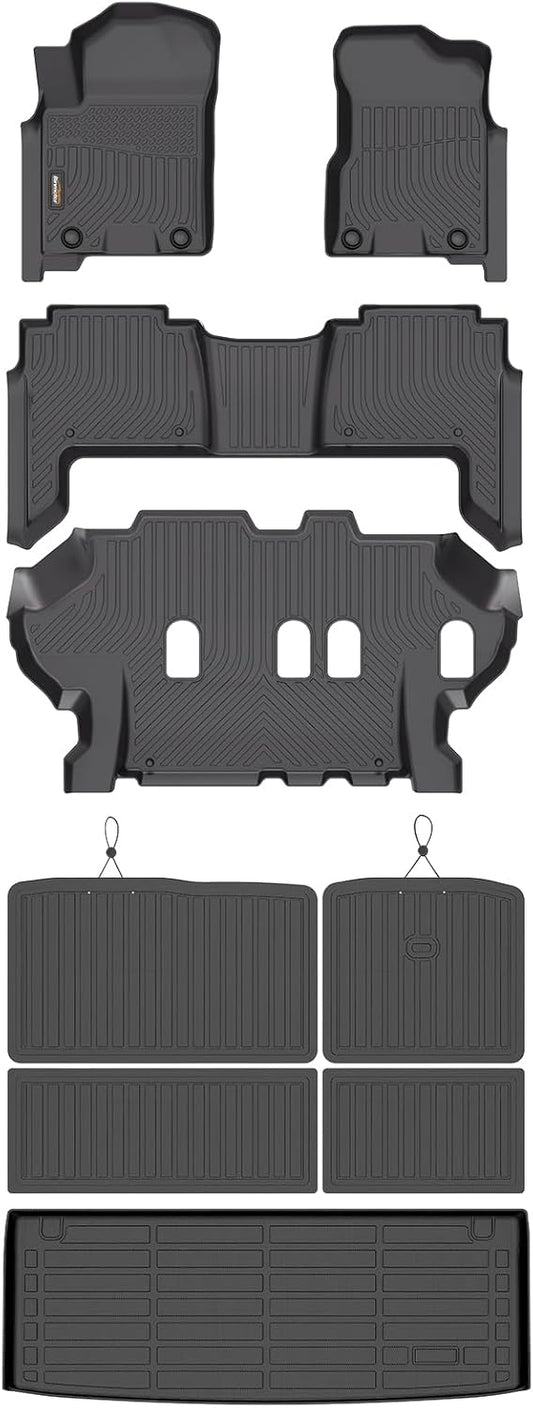 Binmotor-Floor Mats & Cargo Liner for Nissan Armaza/Infiniti QX80 2019-2024丨 Bench Seat (8 Seats) 丨TPE All Weather Car Mats for Nissan Armada Accessories Floor Liners Trunk Mat