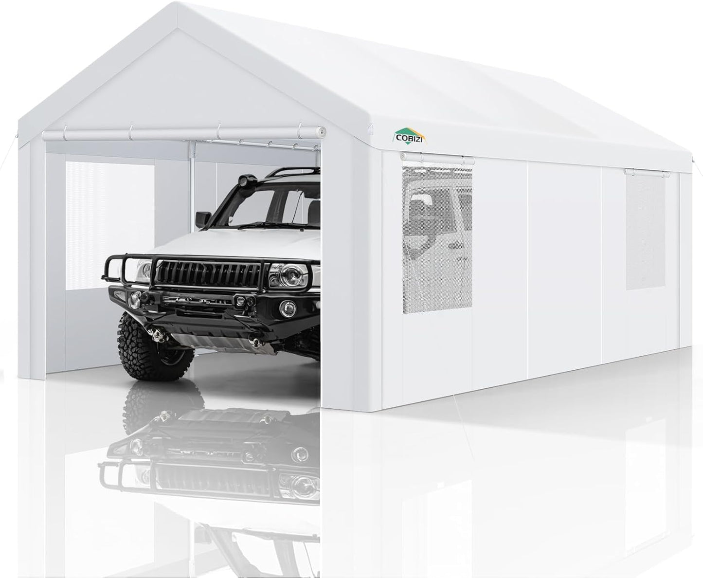 COBIZI Carport Canopy 12x20 Heavy Duty Portable Garage with Removable Sidewalls & Doors, Galvanized Frame Car Port Canopy Tent with Built-in Sandbags & All-Season Tarp for Car Boat Truck, White
