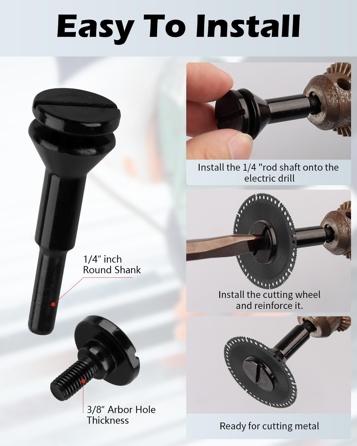 Cut Off Wheel Mounting Mandrel Holder 3/8" & 1/4" Arbor Hole, 4 Pack Cut-Off Wheel for Die Grinder Accessories Drill Bits Tool