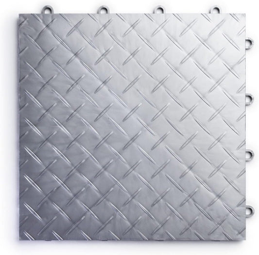 Big Floors RaceDeck Diamond Plate Design, Durable Interlocking Modular Garage Flooring Tile (Alloy, 12 Pack of 12 x 12" Tiles)