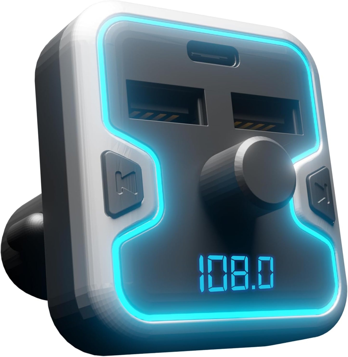 Car and Driver Bluetooth 5.0 FM Transmitter Charger, Dual USB-A and USB-C Lighter Adapter, Triple-Port Design with Fast Charging, Compatible with Mobile Alexa, Siri, and Google Assistant