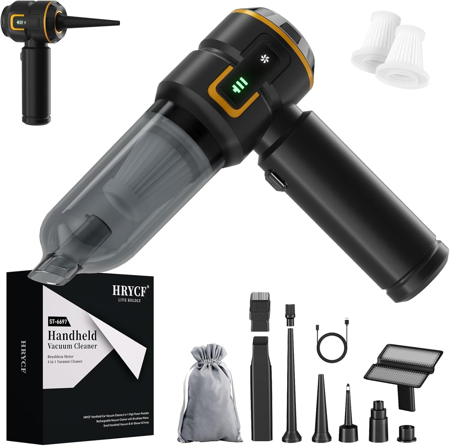 Car Vacuum Cleaner,Advanced Clean Cordless Handheld Vacuum, Compact Home and Car Vacuum with Crevice Tool,Digital Display Vacuum Cleaner