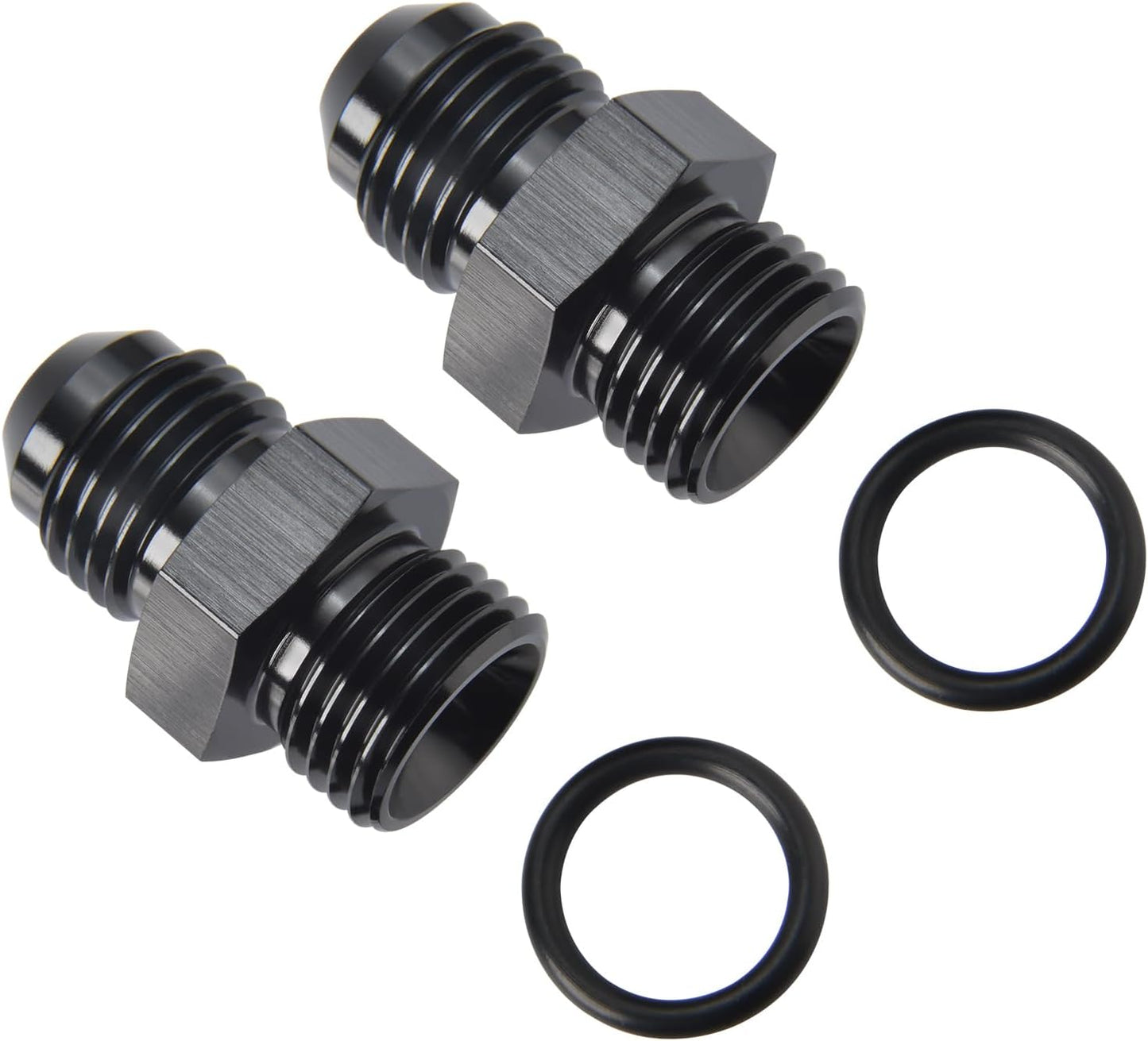 6AN Male Flare to 6AN ORB O-ring Boss Fuel Pump Rail Adapter Fitting Aluminum Black, Pack of 2