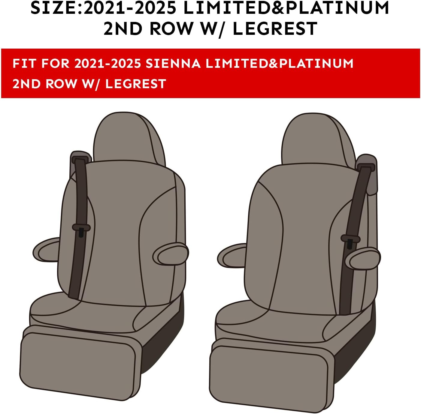 EKR Sienna Seat Covers for 2021-2025 Toyota Sienna Limited,Platinum,2nd Row Captain Chairs with Legrest 7 Seats,Automotive Seat Covers,Car Seat Cover Full Set,Leather (Black/Gray)