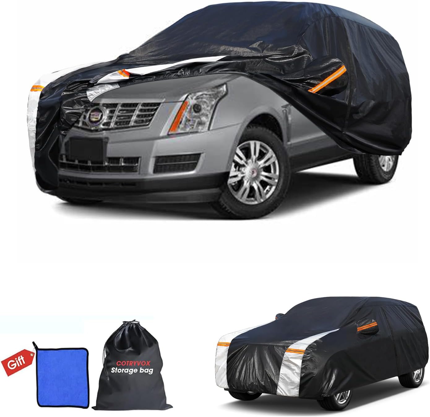 Cadillac SRX Car Cover 100% Waterproof All Weather, Gift with Towel, 10 Layers SUV Car Cover Custom Fit 2003-2016 Cadillac SRX, Full Exterior Car Covers Rain Sun UV Protection with Door Zipper.