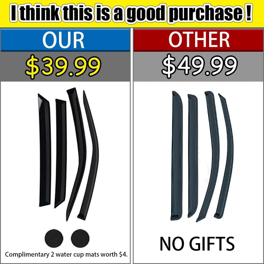 Rain Guards for Volkswagen VW Tiguan 2018-2023, Tape-on Side Window Deflectors for Volkswagen Tiguan, Window Visors for Volkswagen Cars, for Volkswagen Car Accessories 4 Rain Guards ＆ 2 Car Coasters