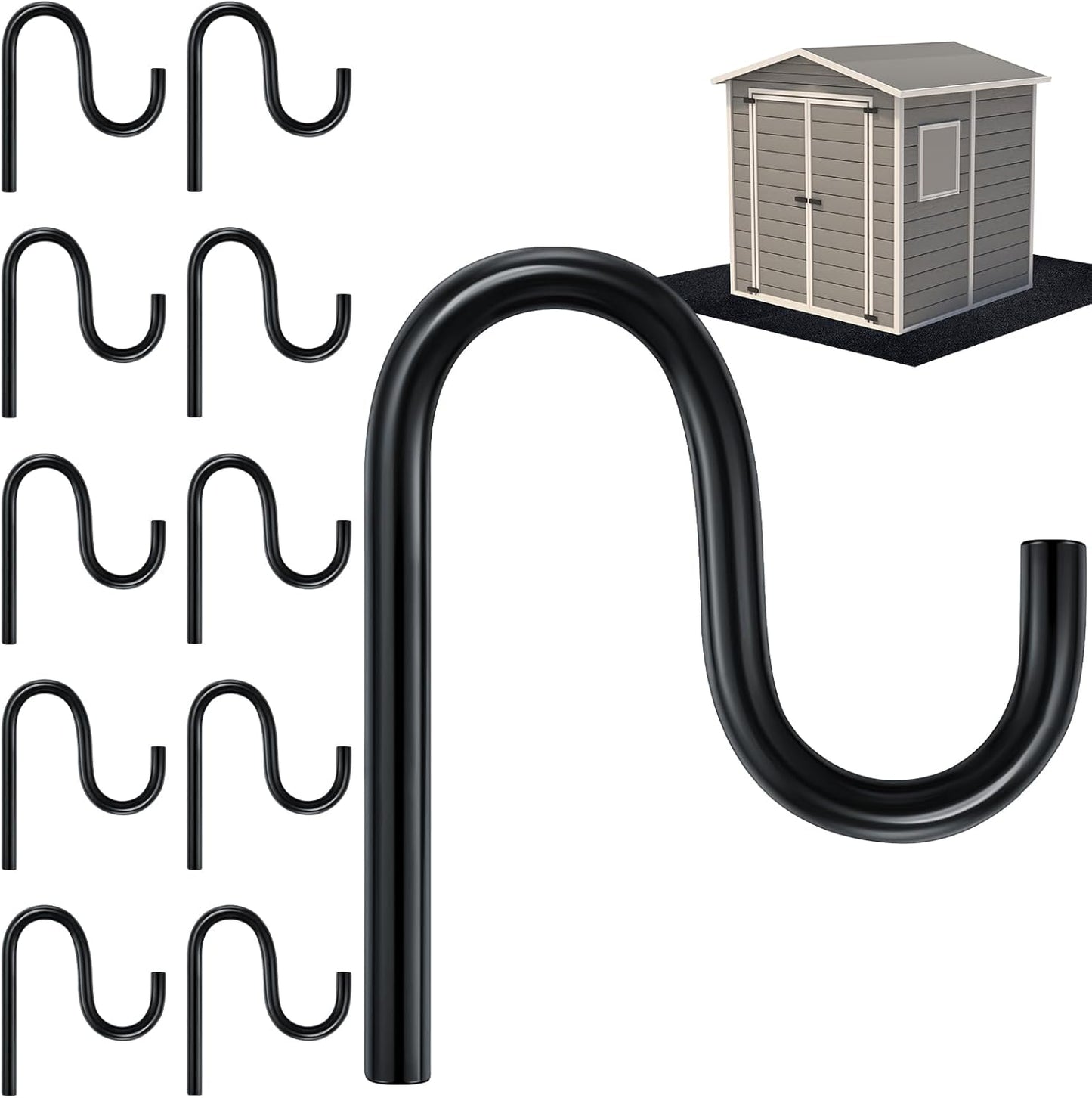 Blulu 10 Pcs 2'' Long Shed Hooks Shed Accessories for Hanging Heavy Duty Individual Utility Hooks Universal Wall Mounted J Utility Hangers for Tools Shovels Rakes Storage (Black)