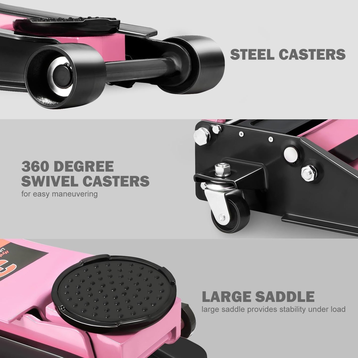 DNA MOTORING Low Profile Hydraulic Trolley Service/Floor Jack, 3 Ton (6000 lbs) Capacity, Lifting Range 3"-20", Pink, TOOLS-00475-PK