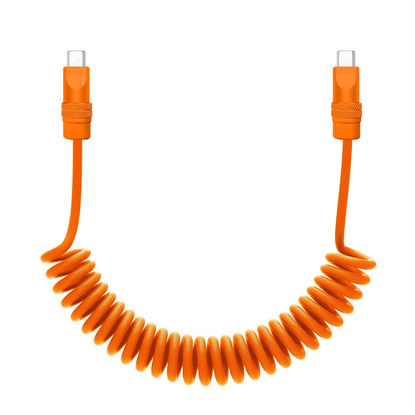 chubbycable Curly Chubby - Retractable Fast Charging Cable 240W Coiled Charger Cord for Car Durable USB-C Cable for Phones, Tablets and More, Orange+Orange, Type-C to Type-C, 1.3FT-2.3FT