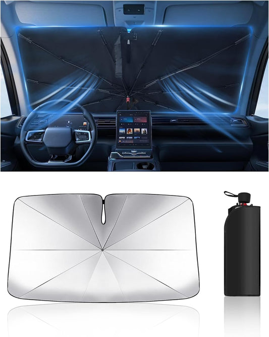 Car Windshield Sun Shade-Sun Ray Reflective Front Window Cover,Foldable Car Sunshade Windshield Umbrella with Bendable Handle for Heat and Sun Protection,Easy to Install for Cars,SUVs,Trucks and Vans
