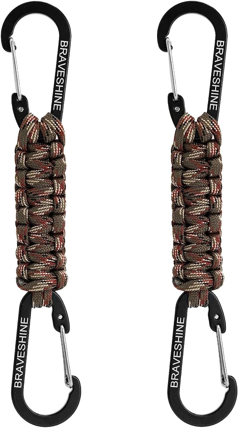 BRAVESHINE Paracord Keychain Carabiner Clip, D Ring Lanyard Hanger Stroller Hook for Water Bottle, Key, Backpacks, Men, Women
