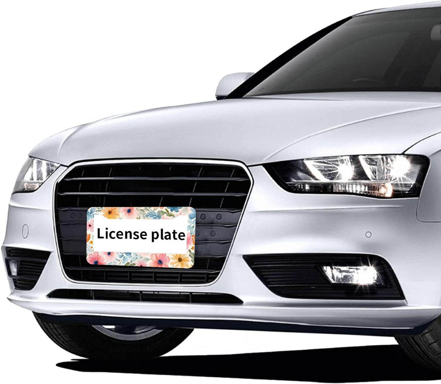 Flowers Floral License Plate Frames - 2 Pcs Set 2 Holes Metal Aluminum Auto Car Accessories Decoration License Plate Frame 12.2 x 6.3 inch for Women Men Gift