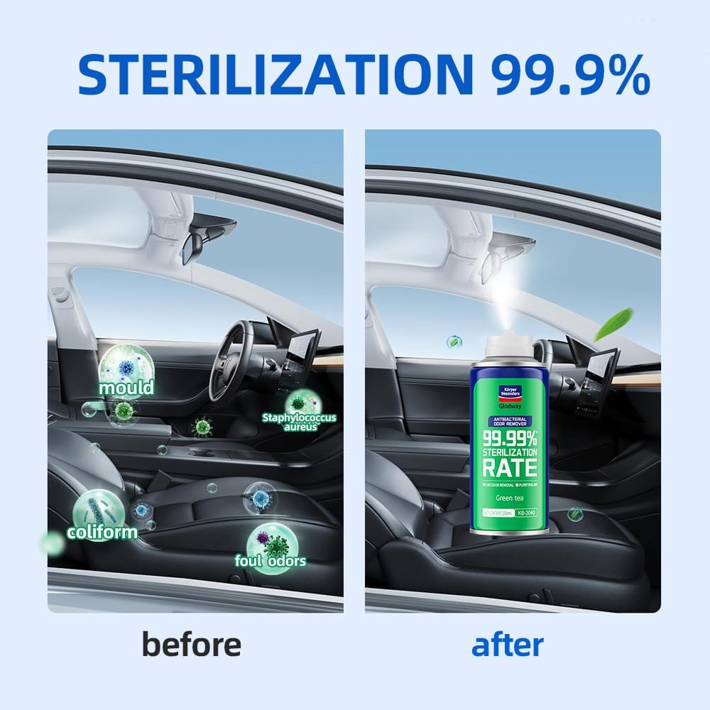 Glodway Whole Car Air Refresher Spray,Odor Eliminator Eliminates Strong Vehicle Odors,Green Tea Scent-6 Ounce Spray Bottle (Plack of 3)