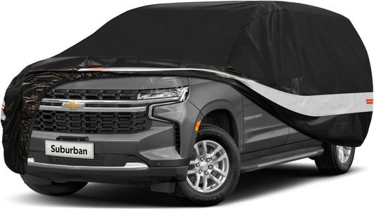 10 Layers SUV Car Cover Custom Fit for Chevrolet Chevy Suburban (1973-2025) Waterproof All Weather for Automobiles, Outdoor Full Cover Sun UV Rain Protection with Cotton.Black