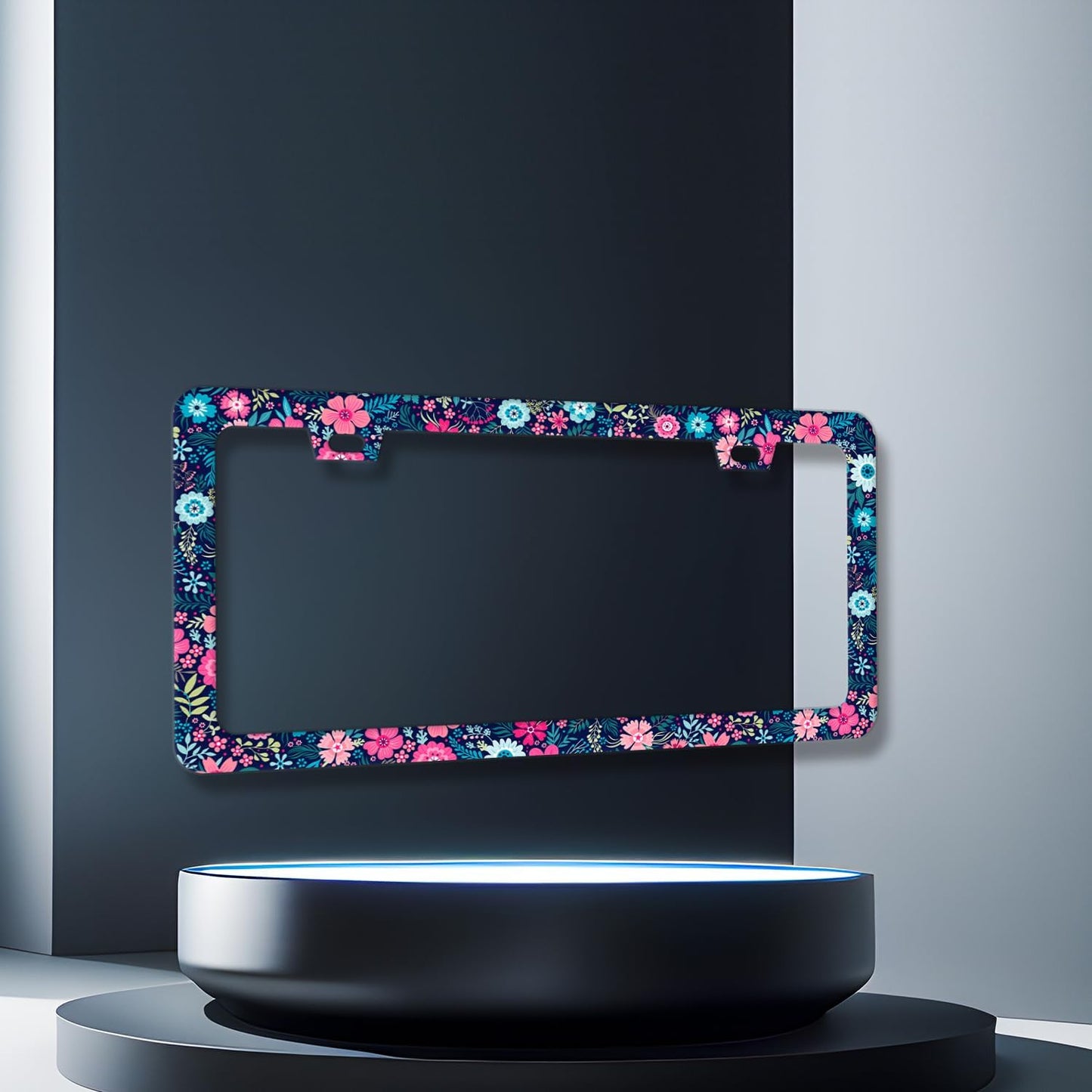 Colorful Flowers License Plate Frame Beautiful Floral Flower License Plate Holder for Women Car Decorative Stainless Steel Cute License Plate Flowers Auto Parts with Screws 12.2"x 6.2"