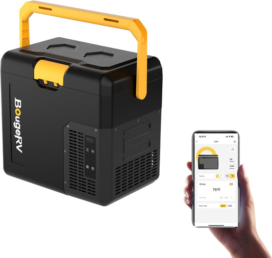BougeRV CRH 12 Volt Refrigerator, 19QT Car Fridge, Car Refrigerator, 18L Portable Freezer, -4~68℉, 12/24V DC, 110~240V AC, Ideal for 2 People, Road Trips, Truck, Camping (Battery Not Included)