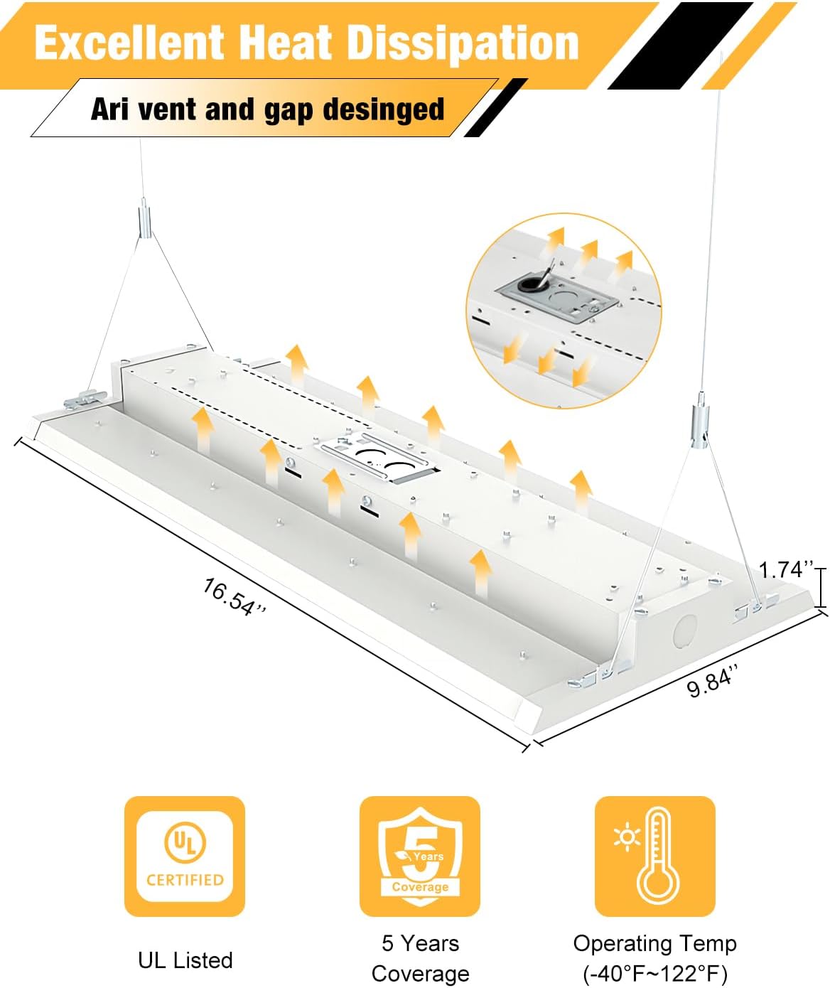 LED Linear High Bay Light, 130W 19500LM High Bay LED Shop Lights, 120-277V, 5000K, 0-10V Dimmable LED Shop Light, Linear High Bay Light for Warehouse Workshops, UL Complied, 4 Pack