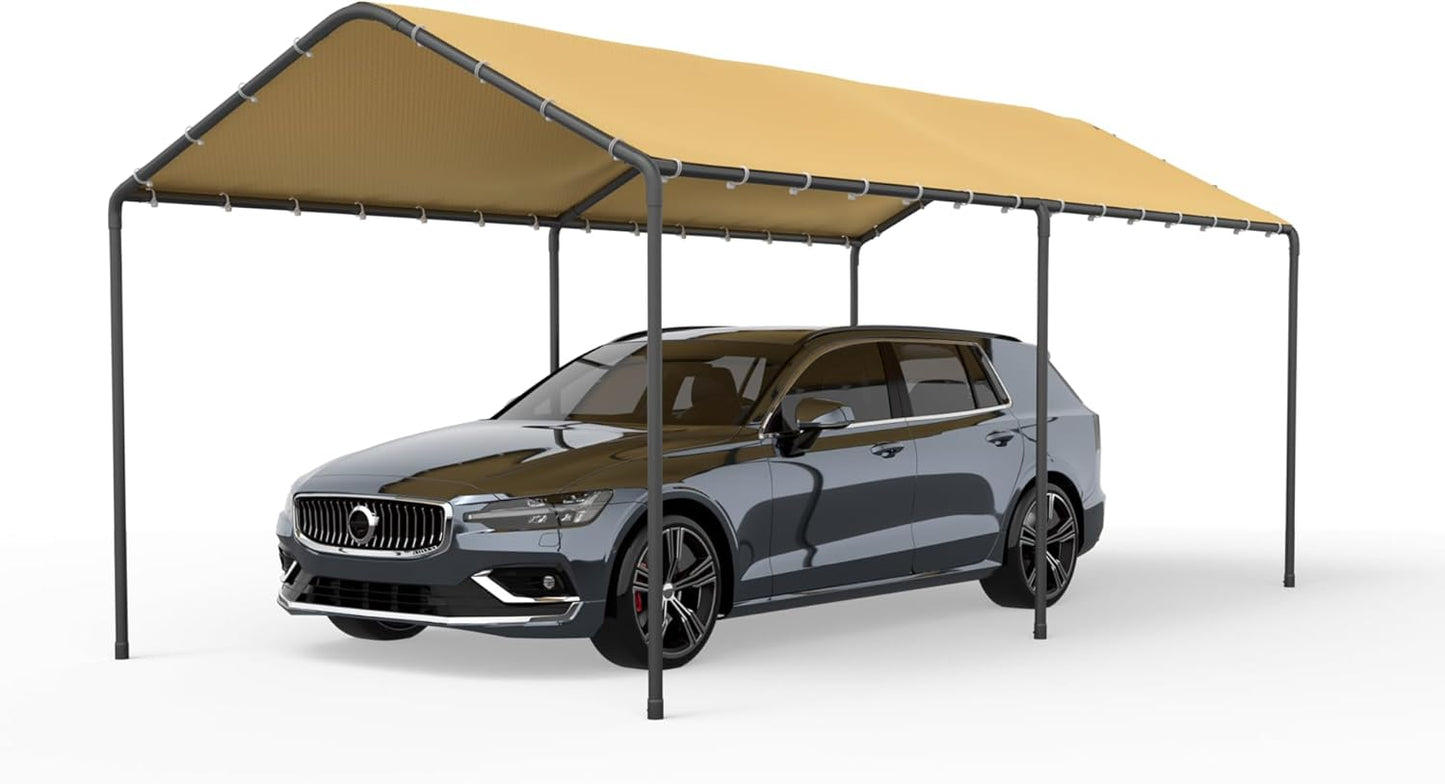 Carport, 10‘ x 20’ Heavy Duty Portable Garage All-Season Car Canopy w/Removable Sidewall & Doors, Carport Canopy Party Tent w/Water-Resistant Tarp for Backyard (Yellow, 10' x 20' /no Side)