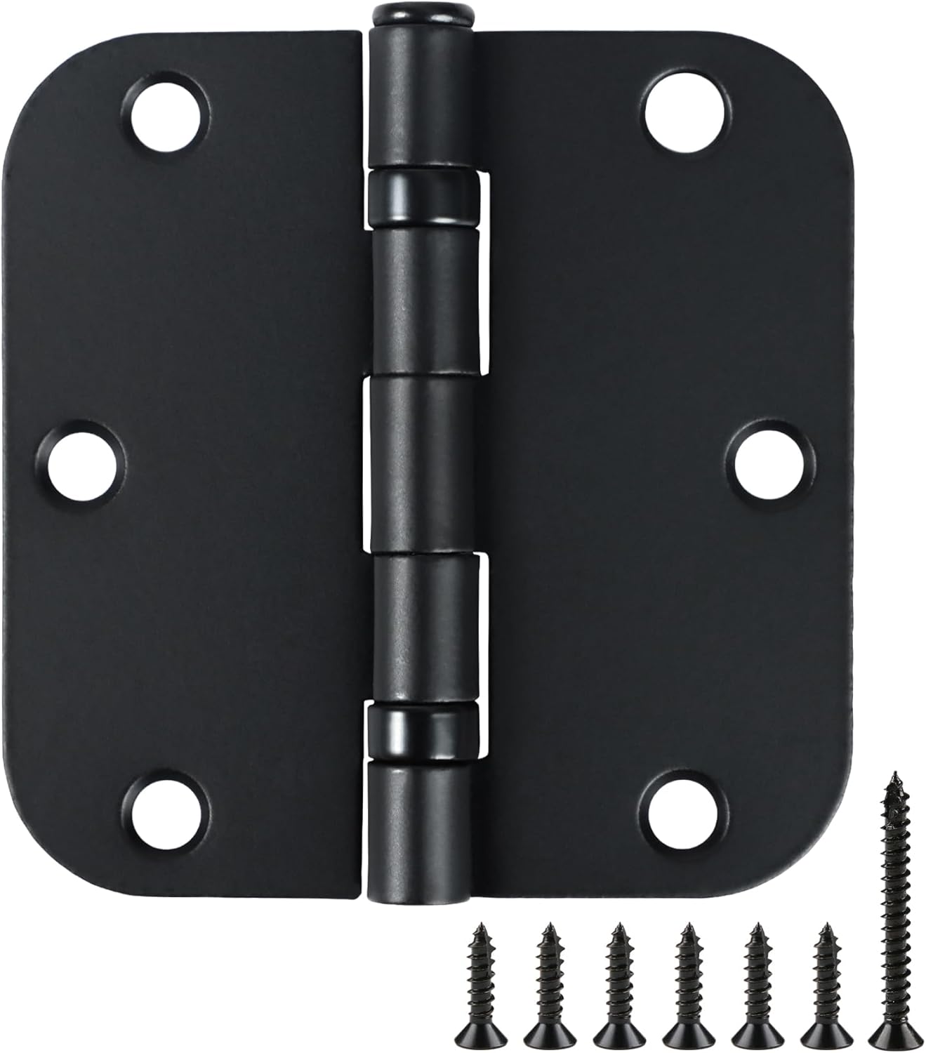 12 Pack Anti Squeak Matte Black Door Hinges 3.5 Inch 5/8" Radius Round Ball Bearing Interior 3-1/2"Flat Bifold Standard Bedroom Indoor for Doors 3 ½" Hardware Essentials House Home Decor Accessories
