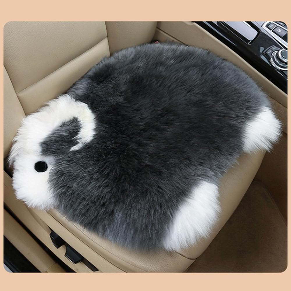 Genuine Wool Car Seat Cushion Comfort Style，Adorable Sheep Shaped Cushion for Car Seats & Chairs Natural Cute Wool Seat Soft Cover Universal Fit (1PC) (Dark Grey)