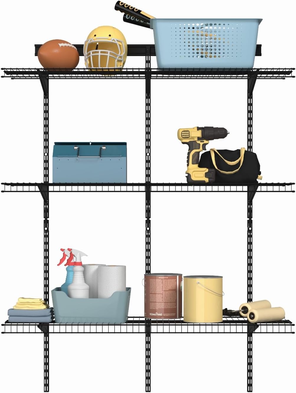 ClosetMaid MaxLoad Heavy Duty Wall Shelf Kit for Garage, 3 Shelves, Adjustable ShelfTrack Wire Shelving, Black Finish