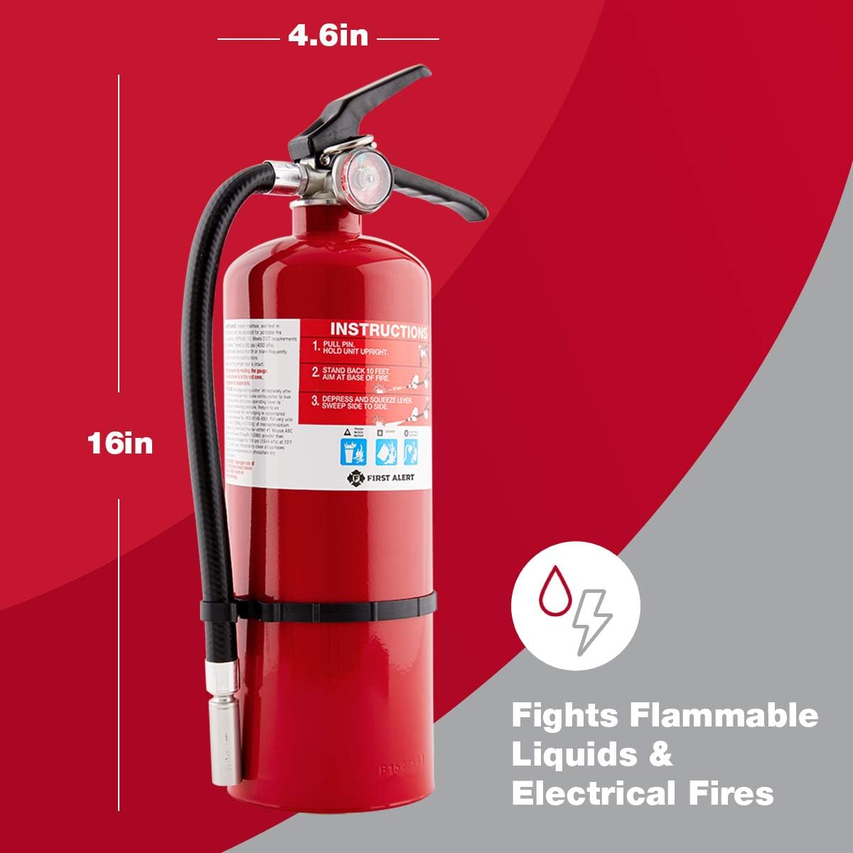 First Alert Fire Extinguisher for Home & Commercial Use, Heavy Duty Rechargeable Compliance Unit, UL RATED 2-A:10-B:C, HOME2PRO, Red, 1-Pack