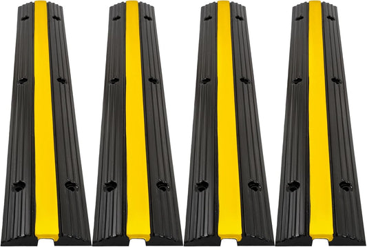CXRCY Cable Protector Ramp 4 Pack of 1-Channel Rubber Hose Ramp, 22046Lbs Capacity Heavy Duty Speed Bumps Hose Cord Protector Ramps for Driveway&Outdoor/Wire/Hose/Pipe Hider