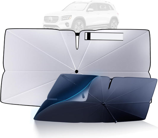 Compatible Windshield Sun Shade Umbrella for 2020-2025 Mercedes-Benz GLB Accessories: Custom Fit 240T Silver, Double Thickened Foldable Window Sunshade, Ultimate 99% UV Blocking for GLB 180/200/220