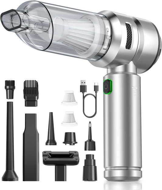 Car Vacuum,3 Suction Modes,Portable Mini Cordless Cleaner with 21000pa Suction Power,Type-C Charge,Handheld Vacuum for Home,Car, Office Desk, Keyboards(Light Silver)
