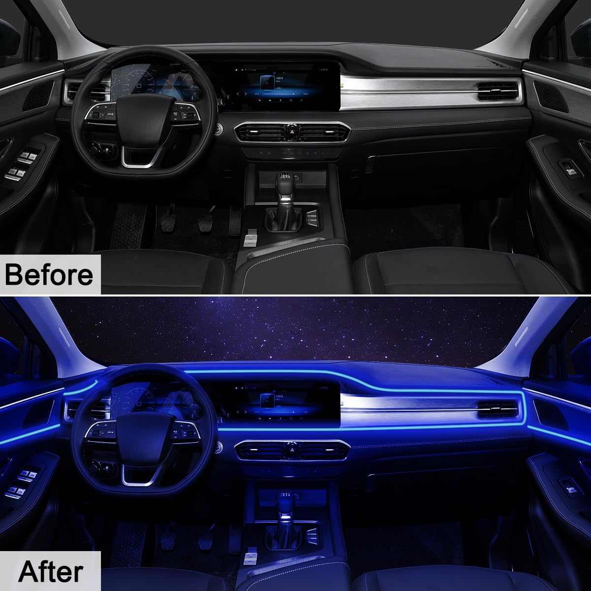 Interior Car LED Strip Lights with Wireless APP & Remote Control, RGB 2 in 1 Car Ambient Lighting Kit with 158 Inches Fiber Optic, Inside Neon Dash Strip with Music Mode