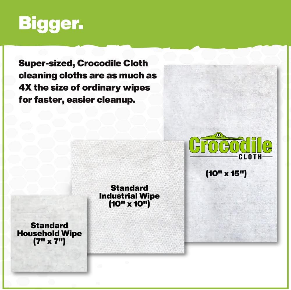 Crocodile Cloth Original Cleaning Wipes – 50 (15” x 10”) Hand & Tool Industrial Cleaning Wipes – Large Multi-Surface Cleaning Cloths, Water-Based Solution with Extreme Cleaning Power — Safe on Skin