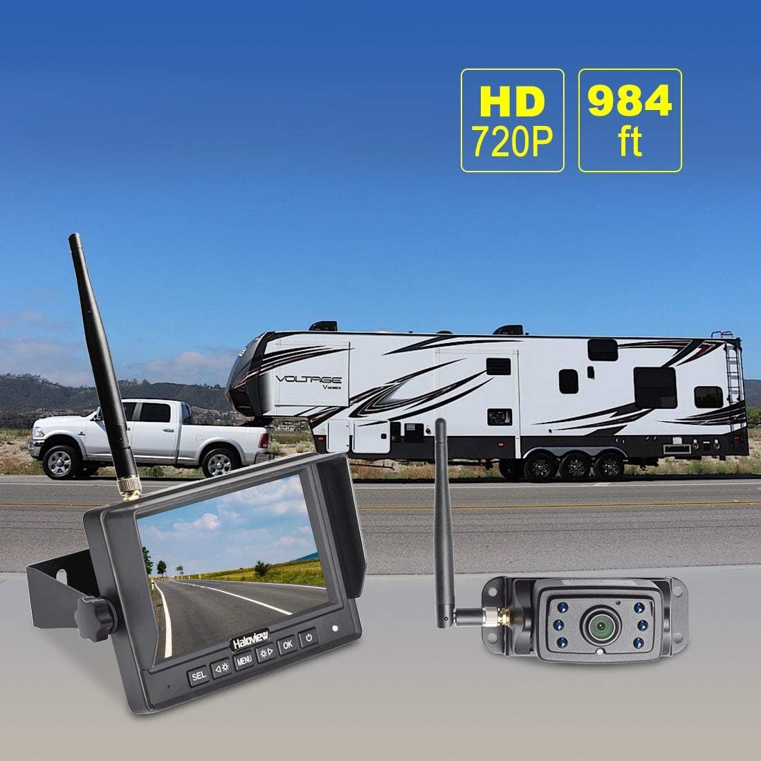 Haloview MC5111 5'' 720P HD Digital Wireless Backup Camera System 5'' LCD Rear View Monitor and IP69K Waterproof Reversing Built in DVR Kit for Trucks/Trailer/Bus/RVs/Pickups/Camper/Vans