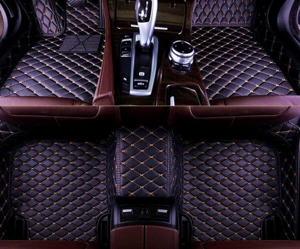 Custom All-Weather Protection Leather Car Floor Mats for Cars Sedan SUV Sports Car Waterproof Floor Mat (Black Gold)