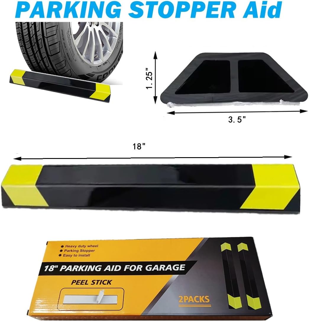 Heavy Duty Parking Aid for Garage, 18" Car Parking Stopper for Garage 1 Pack, Parking Aids Protects Car, Parking Stopper Easy to Install 1 Packs 18" L (1 Pack 18" L x 1.25H)
