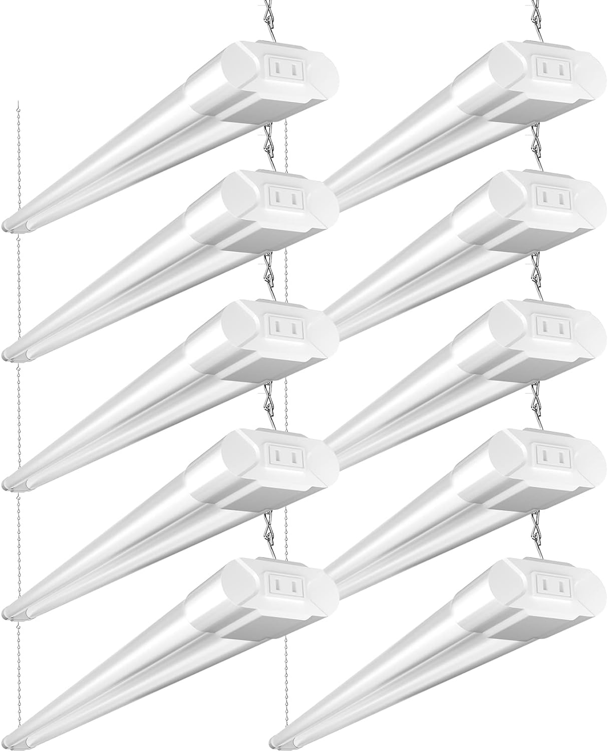 Bbounder 10 Pack Linkable LED Utility Shop Light, 4 FT Integrated Fixture for Garage, 40W Equivalent 250W, 5000K Daylight, Surface + Suspension Mount, Florescent Light Fixture Replacement, White