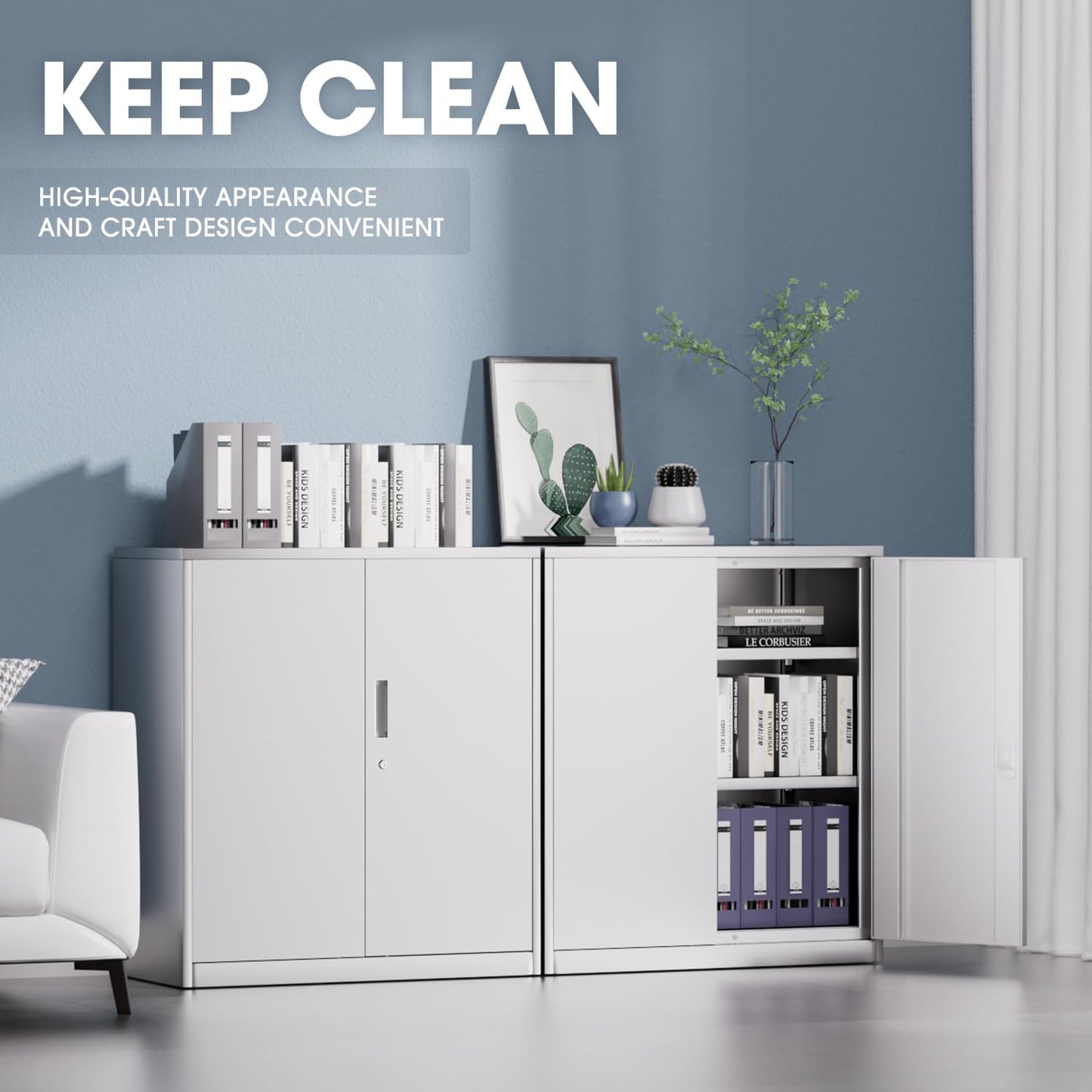 DNA MOTORING 36'' Metal Storage Cabinet, Locking Tool Cabinet with 2 Doors and 2 Adjustable Shelves, Heavy Duty Metal Locker for Garage,Office,Home,Gym, White, TOOLS-00631-WH-WH-A