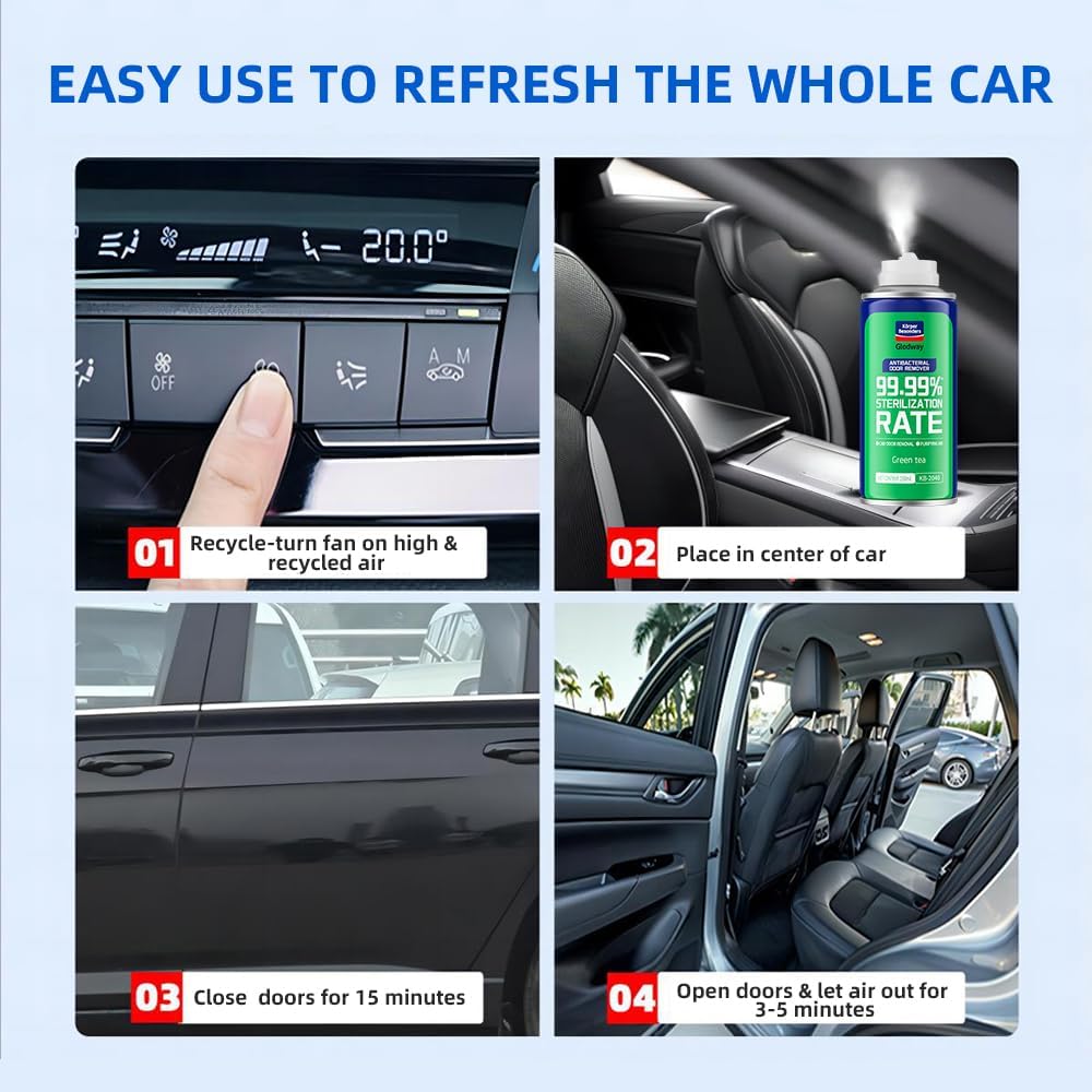 Glodway Whole Car Air Refresher Spray,Odor Eliminator Eliminates Strong Vehicle Odors,Green Tea Scent-6 Ounce Spray Bottle (Plack of 3)