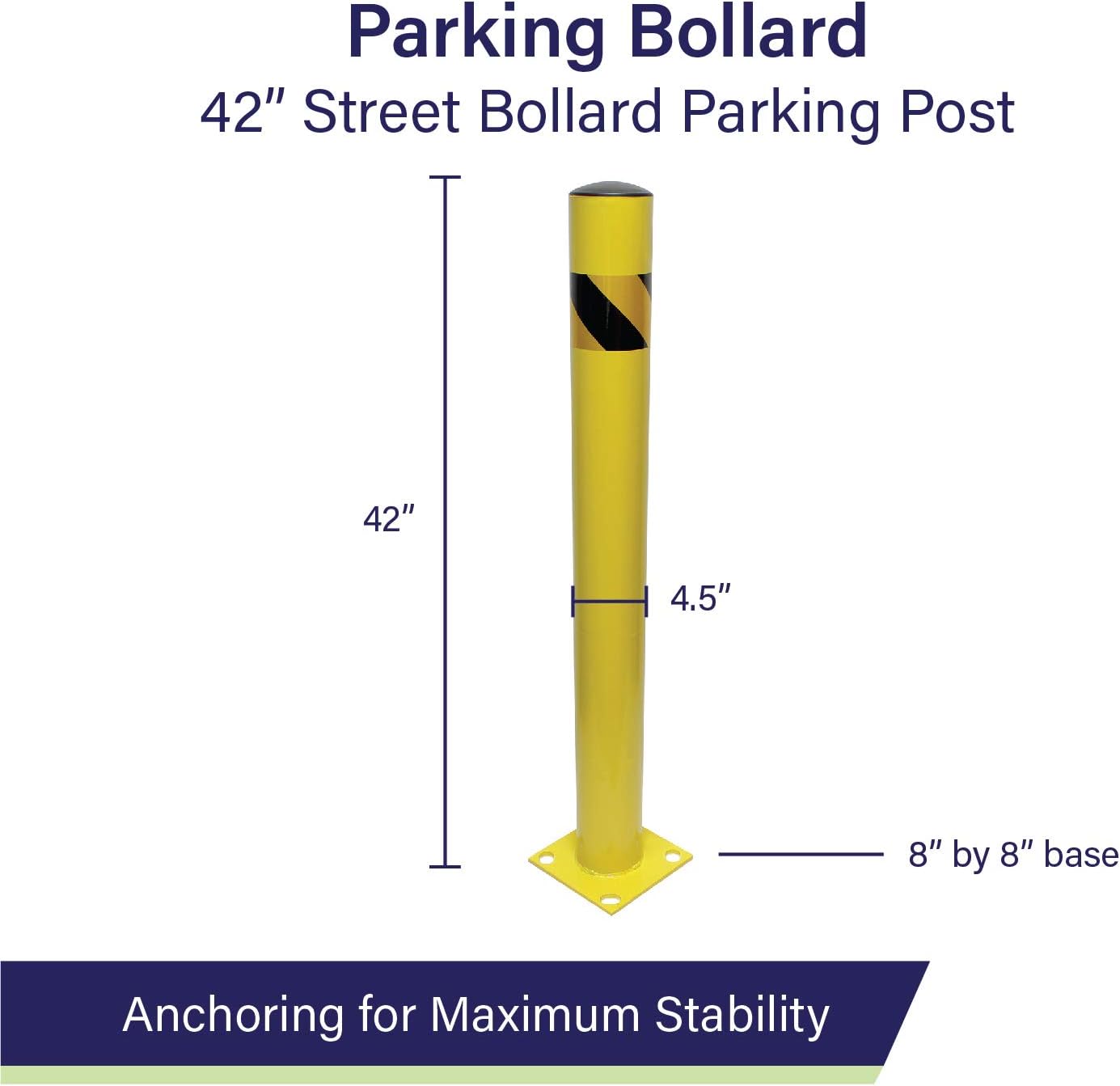 BISupply Safety Bollard Post Parking Barrier 6 Pack - 42in Yellow Pipe Bolt Down Bollard for Garage Lot