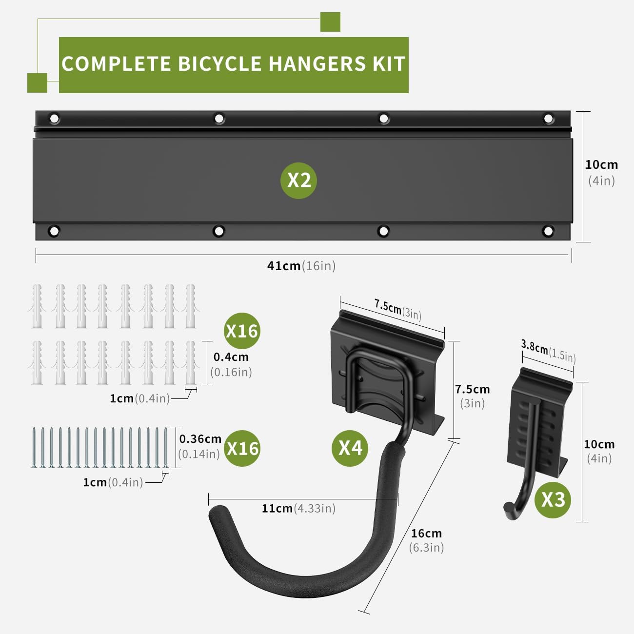 Bike Storage Rack 32Inch for 4 Bikes + 3 Helmets, Up to 300lbs, Heavy Duty Bike Hangers for Garage, Bike Hooks for Garage, Solid Steel Bicycle Storage, Bike Wall Mount, Black