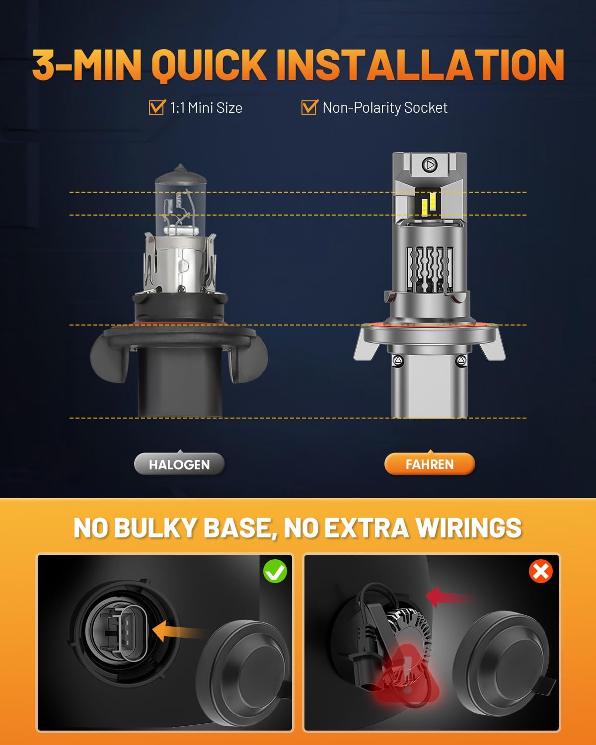 forenner Fahren H13/9008 LED Bulb Hi/Lo Beam, 900% Enhanced Brightness 6500K, 1:1 Size 𝐇𝟏𝟑 Fog Light Bulb, Direct Installation, CANbus Ready, Pack of 2