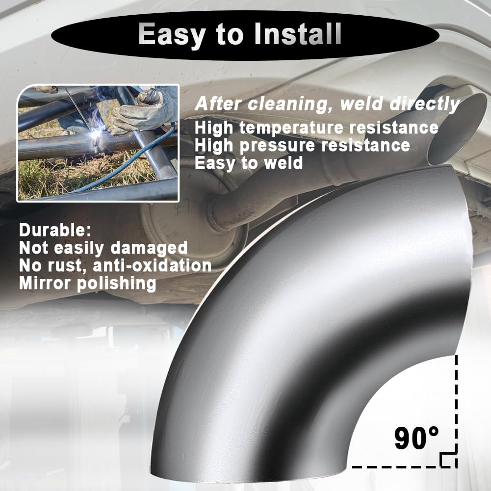 Cotonake 4.5 Inch Exhaust Elbow Pipe 90 Degree Bend Elbow for Car Modified Exhaust System 4.5" Piping Silver Tone，Stair Handrail (1pcs)