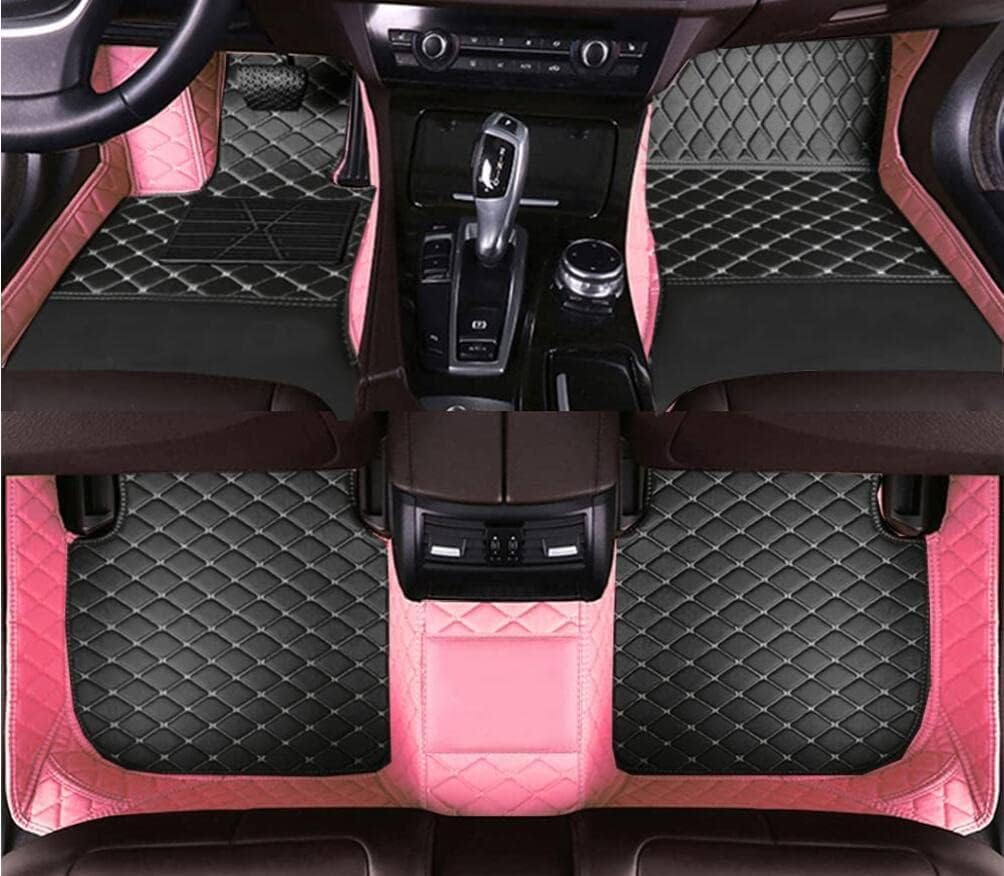 Custom All-Weather Protection Leather Car Floor Mats for Cars Sedan SUV Sports Car Waterproof Floor Mat (Black+Pink)