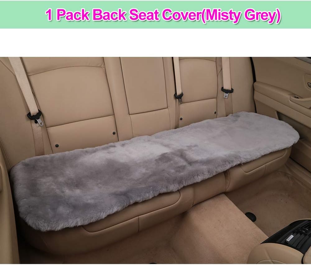 Fluffy Genuine Sheepskin Car Back Seat Cover for Auto Fuzzy Interior Accessories with Soft Wool Eco-Friendly Natural Fur Non-Slip (Misty Gray, Back)