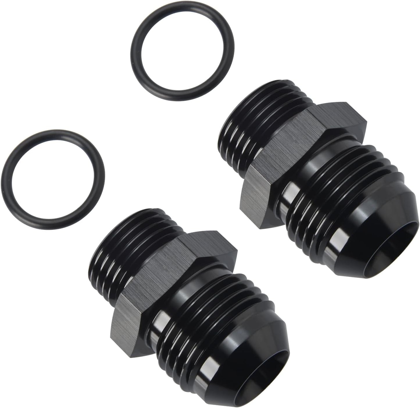 10AN Male Flare to 8AN ORB O-ring Boss Fuel Pump Rail Adapter Fitting Aluminum Black, Pack of 2