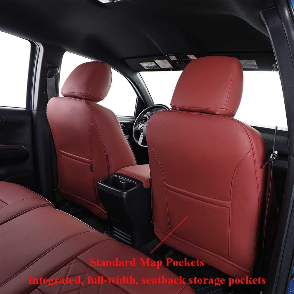 EKR Tacoma Front Car Seat Covers for Toyota Tacoma 2012 2013 2014 2015 (Regular Seats) Custom Leather Truck Seat Cover - Front Row Only,Leather (Burgundy)