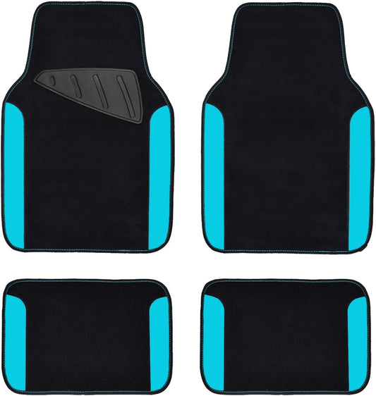 CAR PASS Waterproof Universal Fit Car Floor Mats, Faux Leather Car Carpet Mats, Car Mats with Anti-Slip Nibbs Backing & Driver Heel Pad Fit for SUV,Vans,sedans, Trucks,Set of 4pcs(Light Blue)